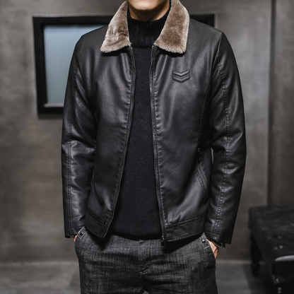 Veste en cuir homme style col polaire