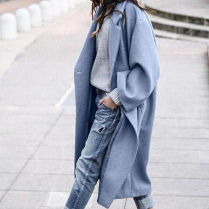 Langer Oversized Mantel Wollmix Großzügig Offen - IdealeKleiden