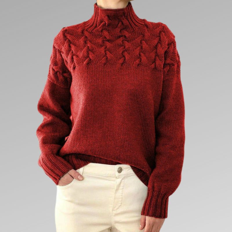Robe élégante | Pull en maille col montant, motif torsadé