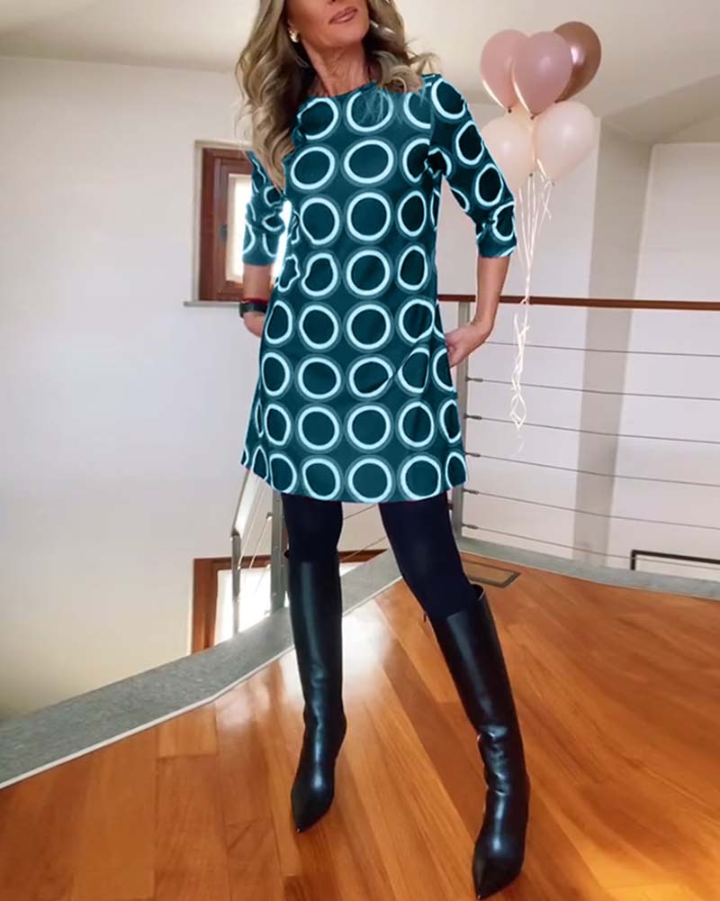 Robe col rond motif cercles robe femme