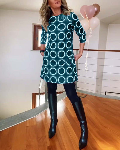 Robe col rond motif cercles robe femme