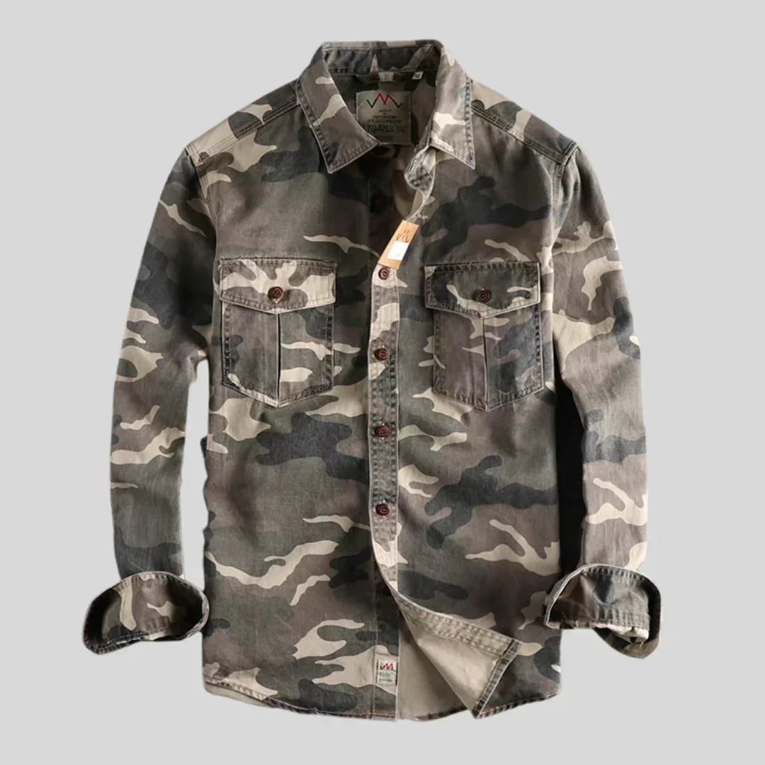 Overshirt homme camouflage manches longues à boutons