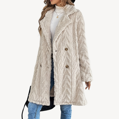 Manteau croisé en molleton chaud pour femme