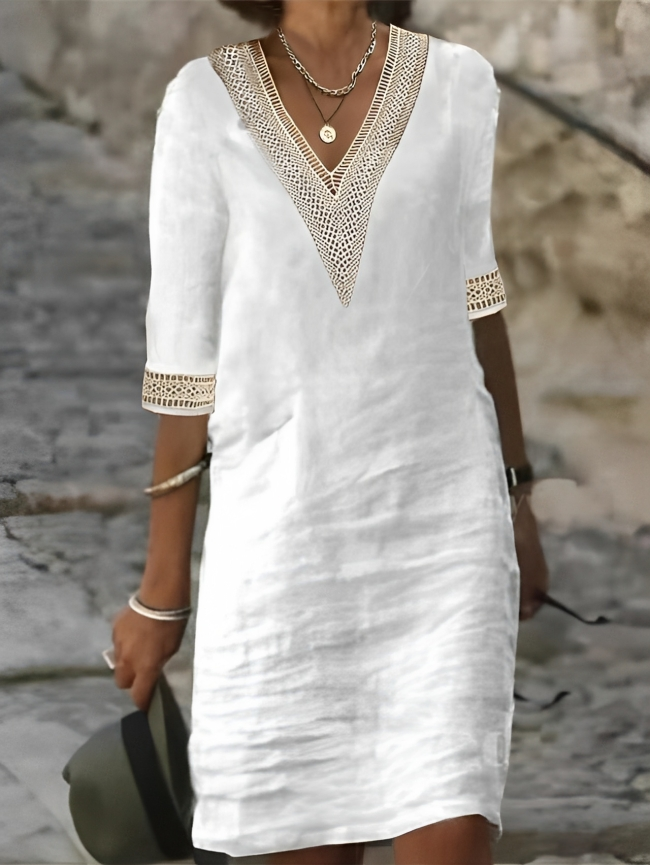 Sommerkleid Damen Leinen Bequem Elegant - IdealeKleiden
