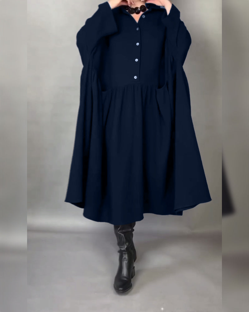 Robe trapèze élégante avec revers et boutons
