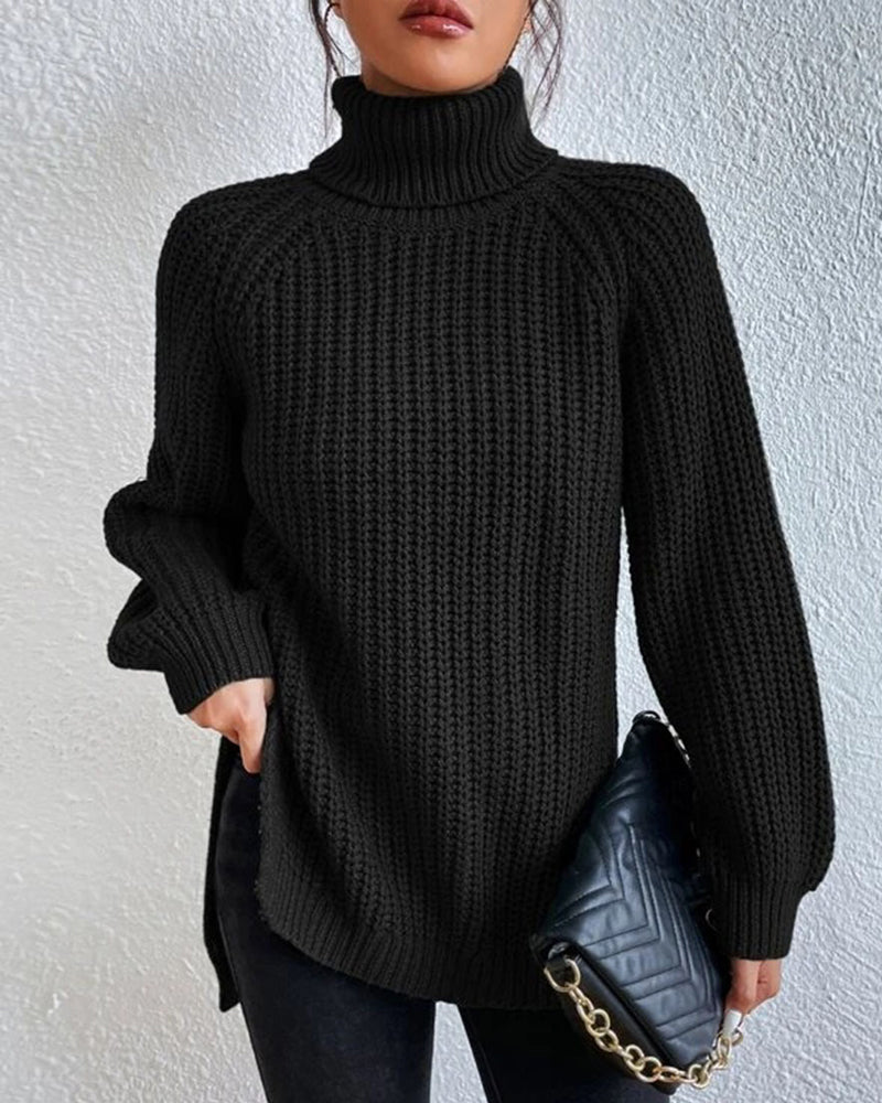 Pull tricoté à col roulé pour femme, automne, ample