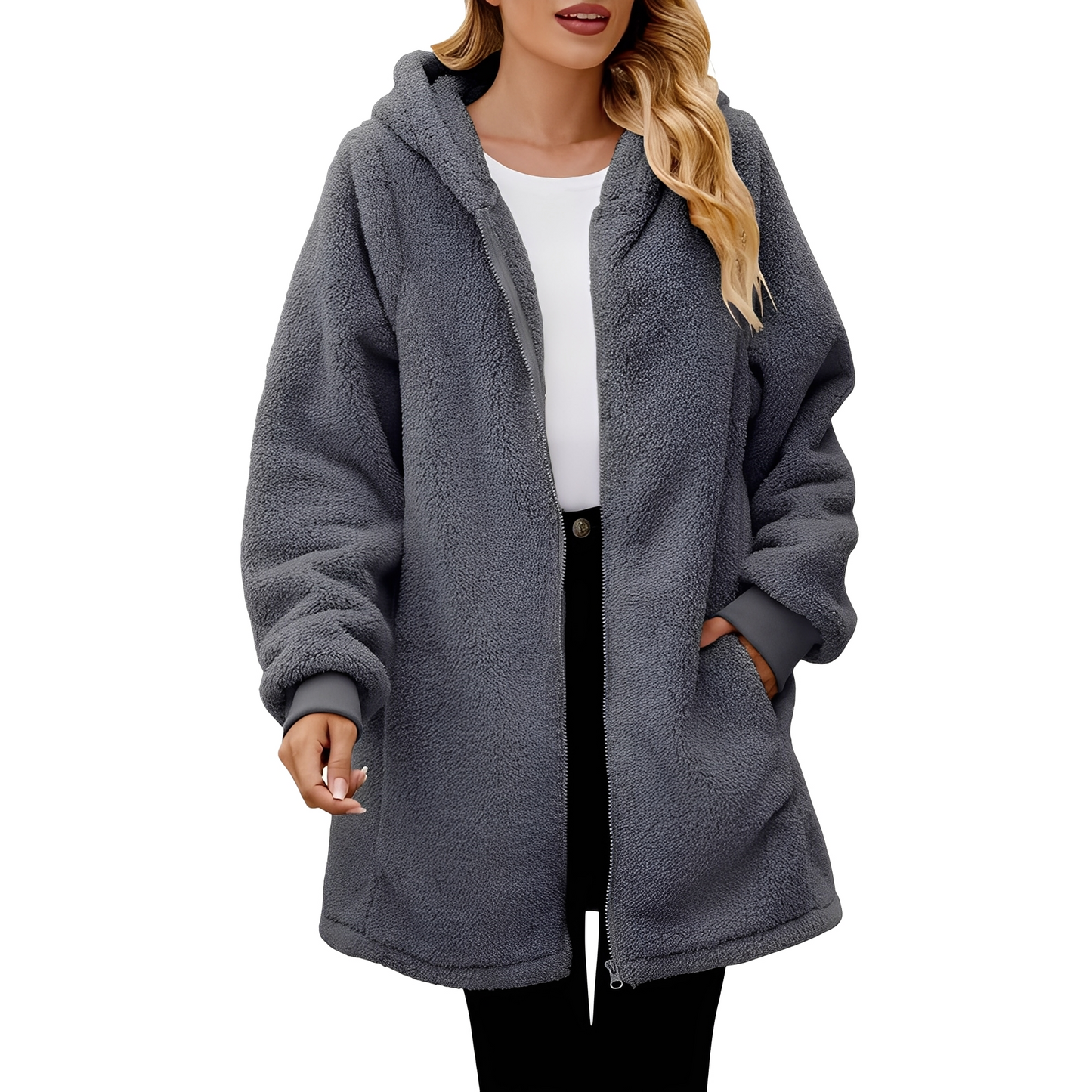 Veste polaire douce à capuche pour femme