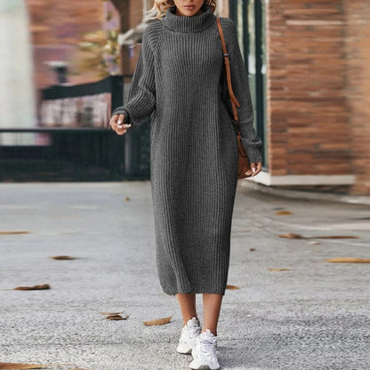 Robe pull longue confortable pour femme avec col