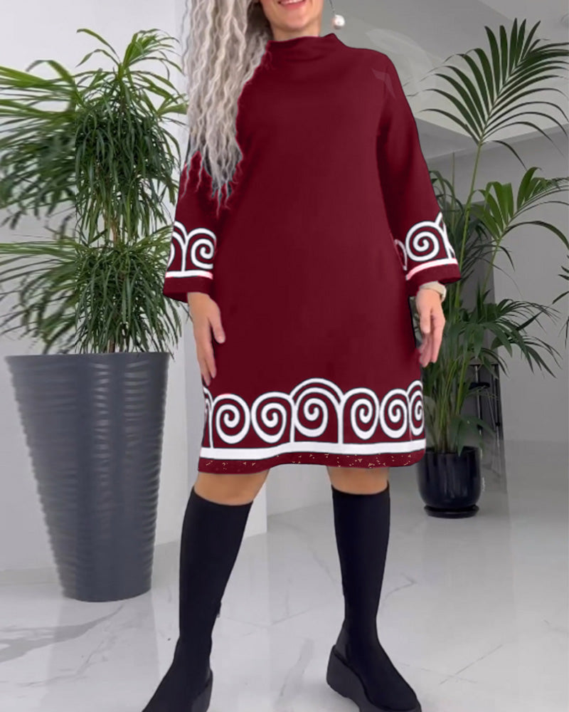 Robe élégante à motif vagues et manches longues