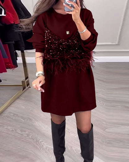 Robe de soirée élégante à sequins et plumes
