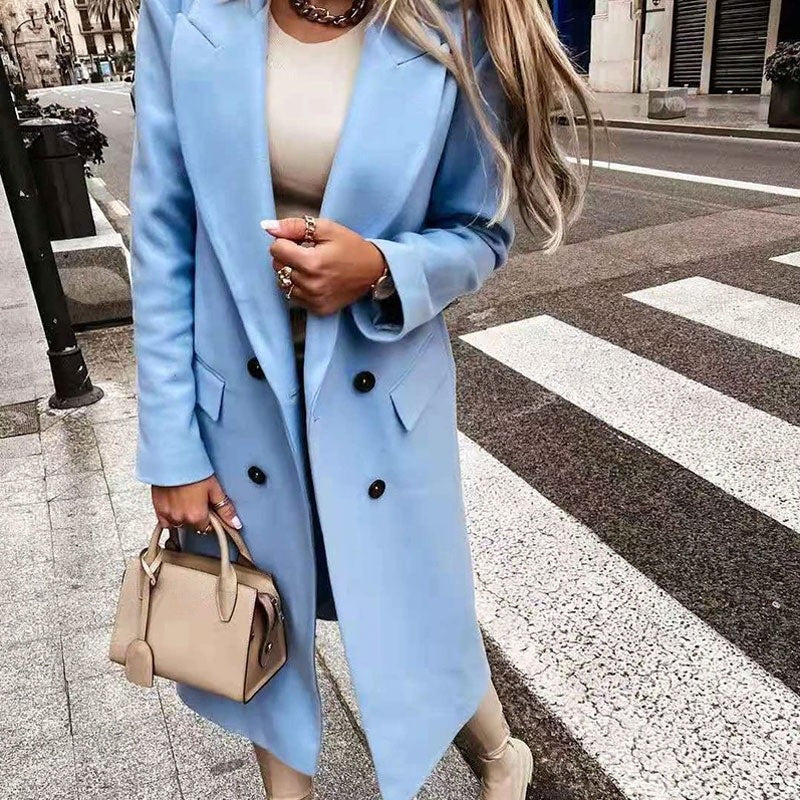 Long manteau femme élégant patte de boutonnage