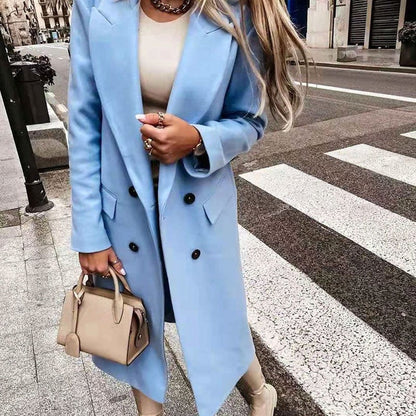 Long manteau femme élégant patte de boutonnage