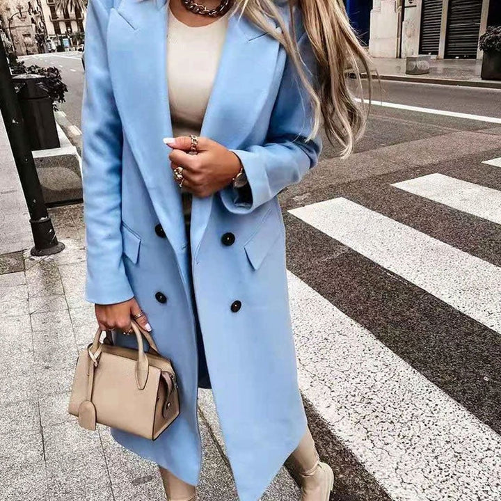 Long manteau femme élégant patte de boutonnage