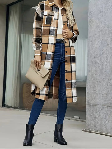 Karo Mantel Herbst Trend Lässig Elegant - IdealeKleiden