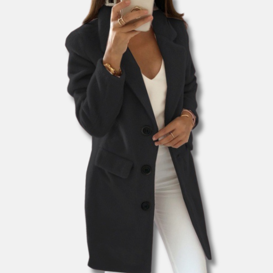 Manteau en laine élégant, classique, longueur genoux avec boutons