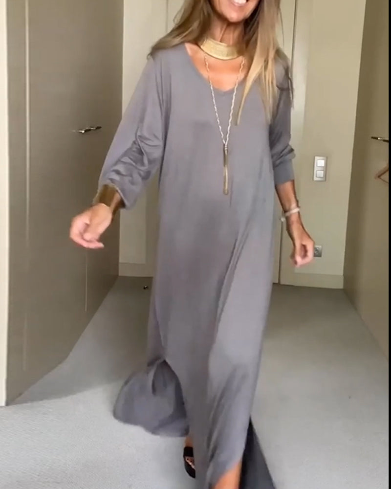 Robe simple col en V femme