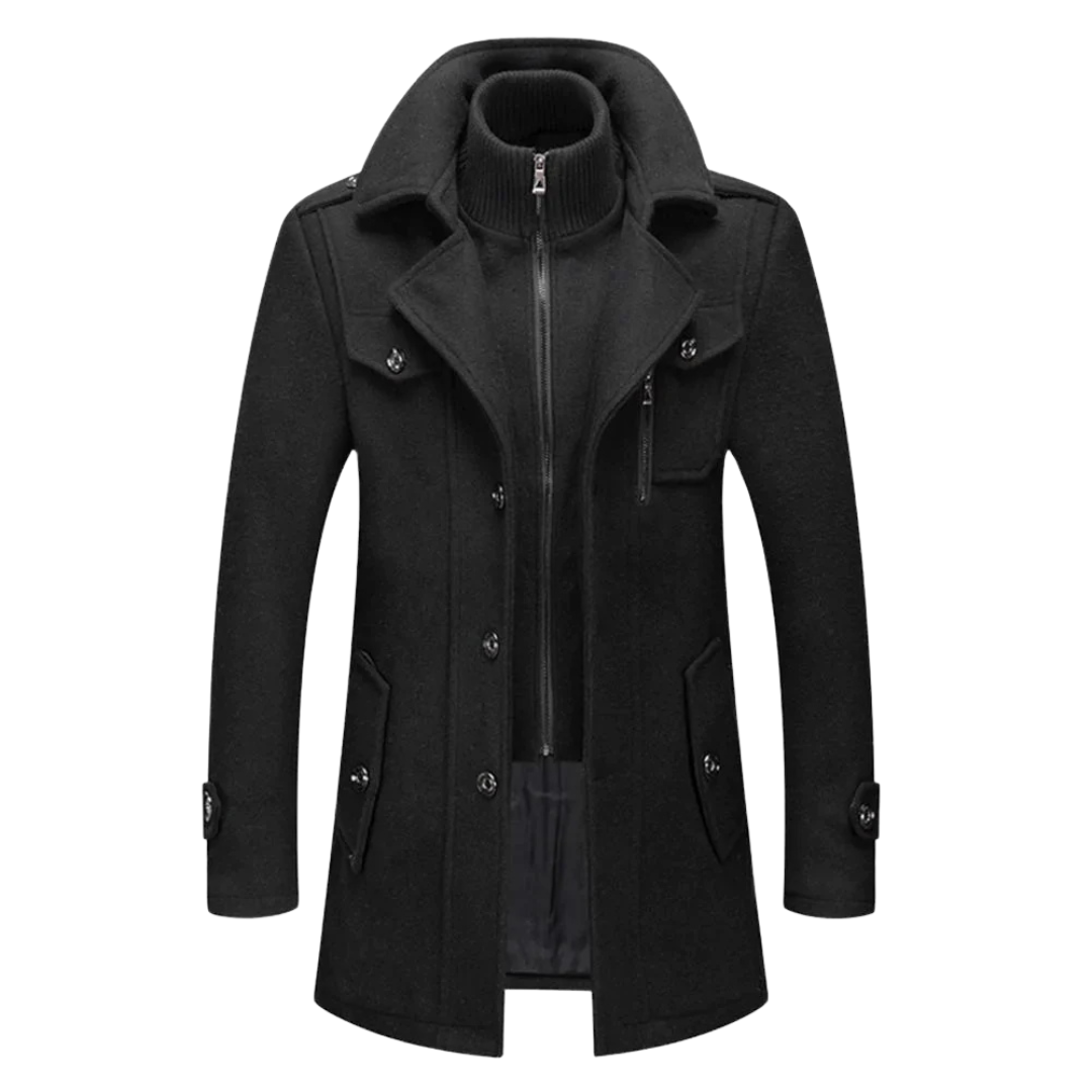 Manteau Homme Noir Élégant Col Haut