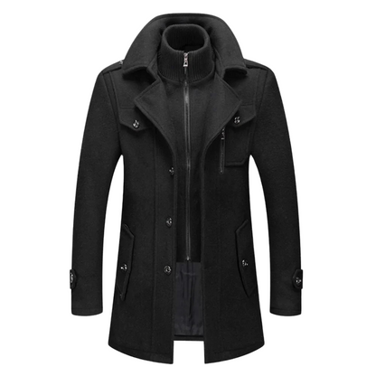 Manteau Homme Noir Élégant Col Haut