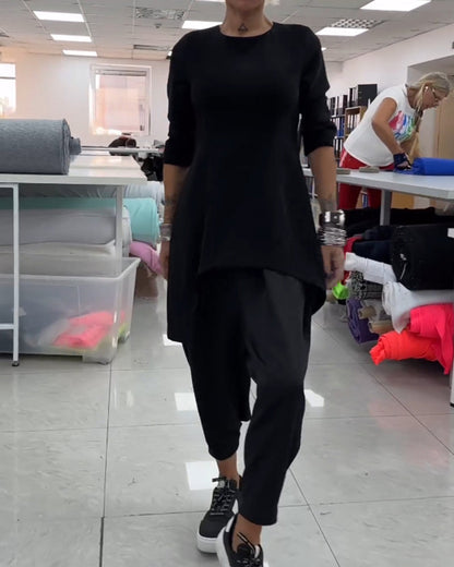 Robe élégante mi-longue col rond pour femme