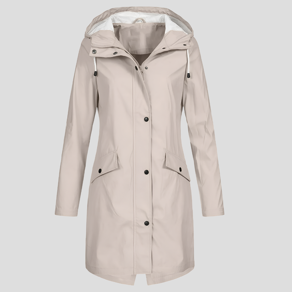 Imperméable long femme à capuche poches