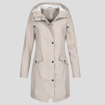 Imperméable long femme à capuche poches