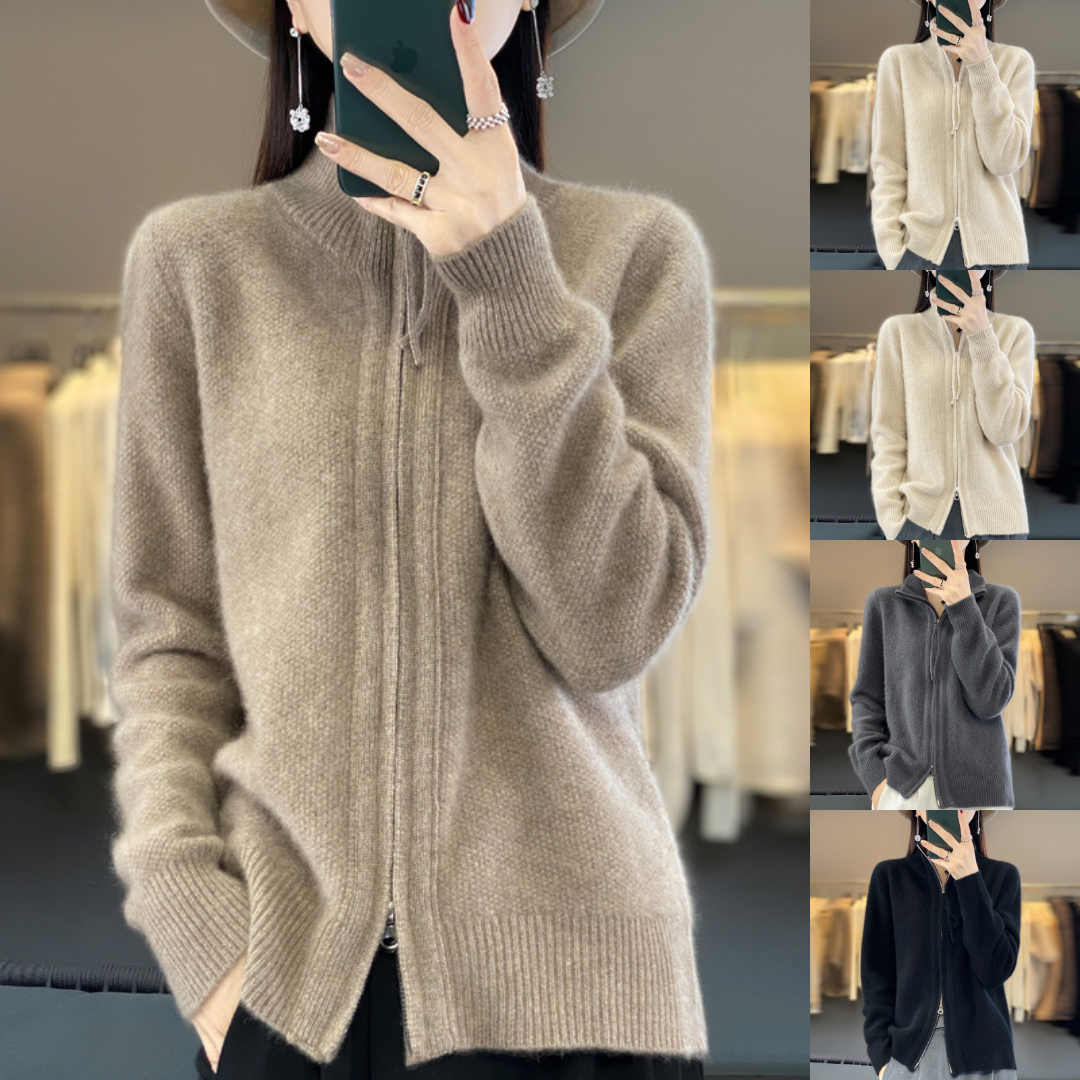 Moderne Strickjacke Reißverschluss Elegant - IdealeKleiden