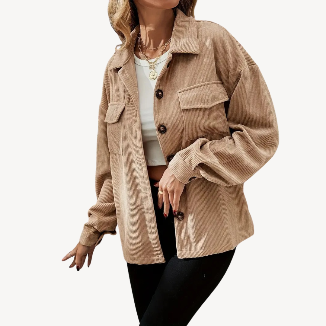 Veste élégante pour femme en velours côtelé avec boutons