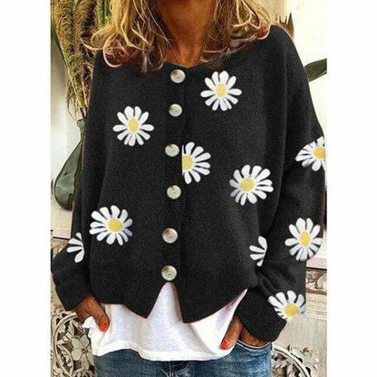 Gilet tricoté pour femme, motif fleurs d'automne, surveste