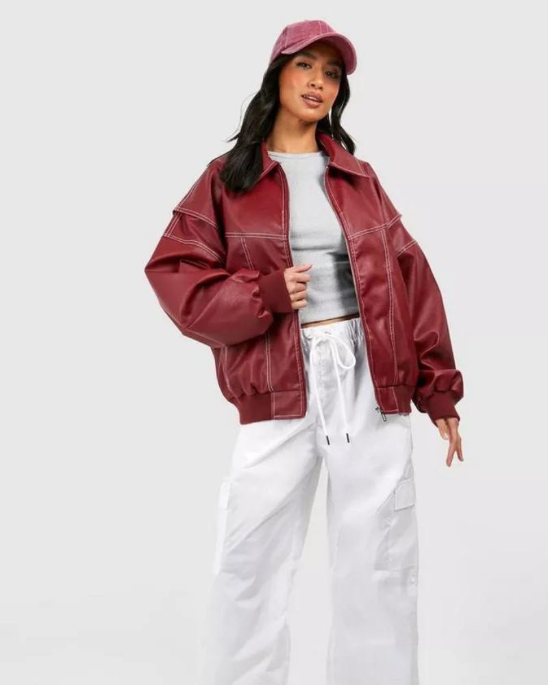 Leder-Bomberjacke Damen Elegant Schwarz - IdealeKleiden