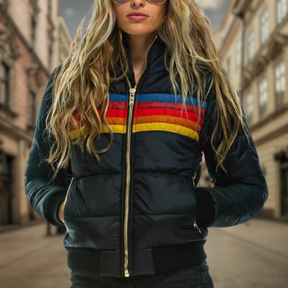 Stylische Pufferjacke Reißverschluss Streifen Design - IdealeKleiden