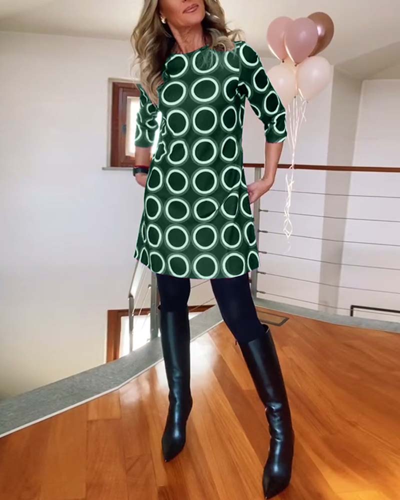 Robe col rond motif cercles robe femme