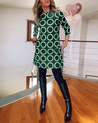 Robe col rond motif cercles robe femme