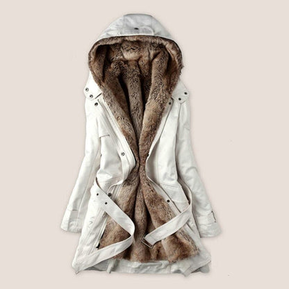 Parka mi-cuisse en fausse fourrure pour femme à capuche