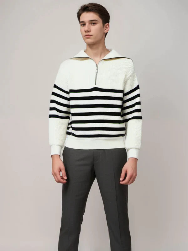 Pull rayé avec fermeture éclair Moderne