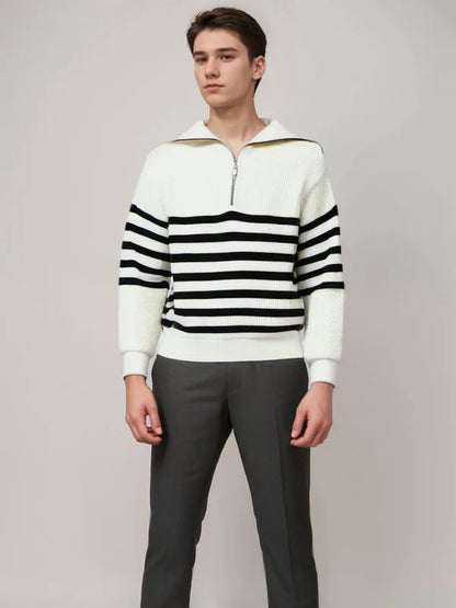 Pull rayé avec fermeture éclair Moderne