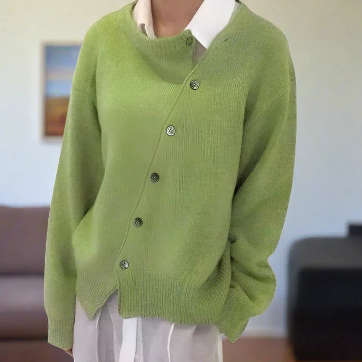 Cardigan souple femme, boutons diagonaux