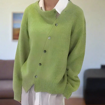 Cardigan souple femme, boutons diagonaux