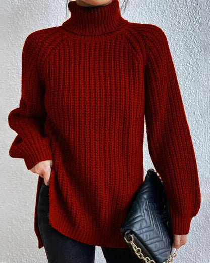 Pull tricoté à col roulé pour femme, automne, ample