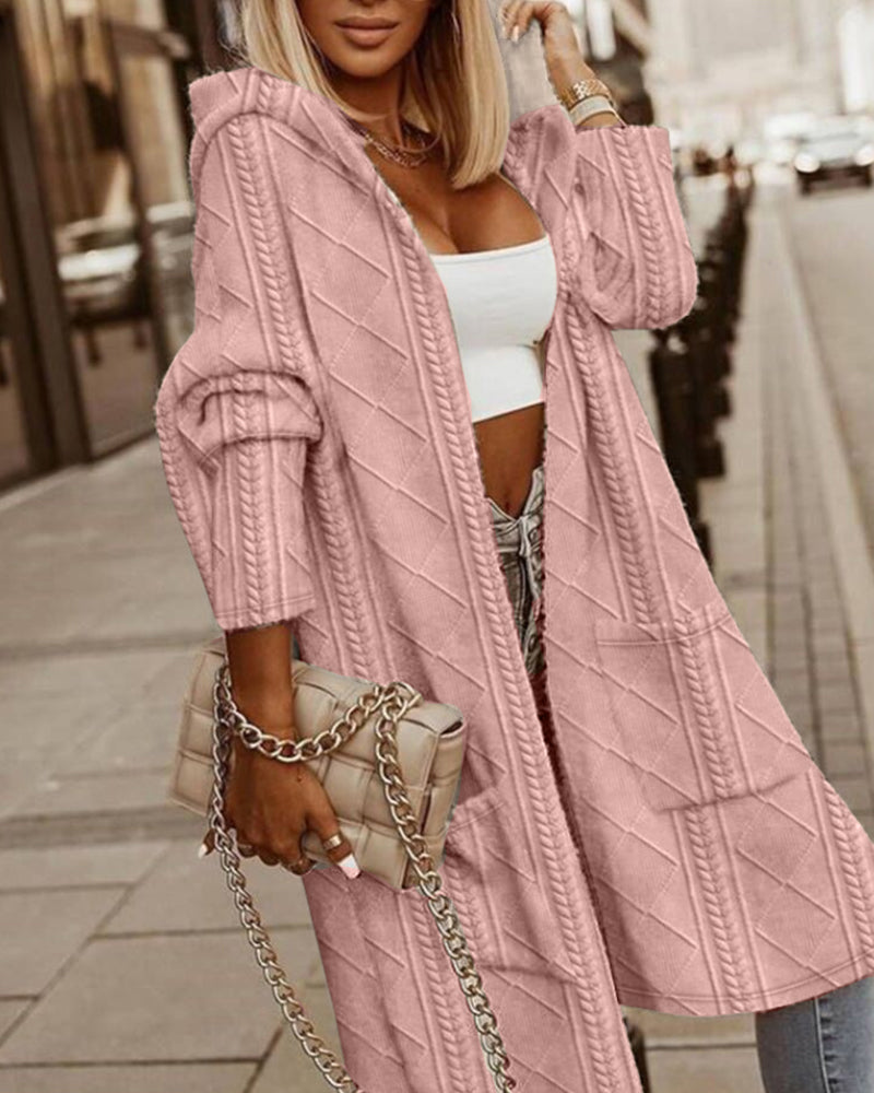 Cardigan long à capuche texturé doux
