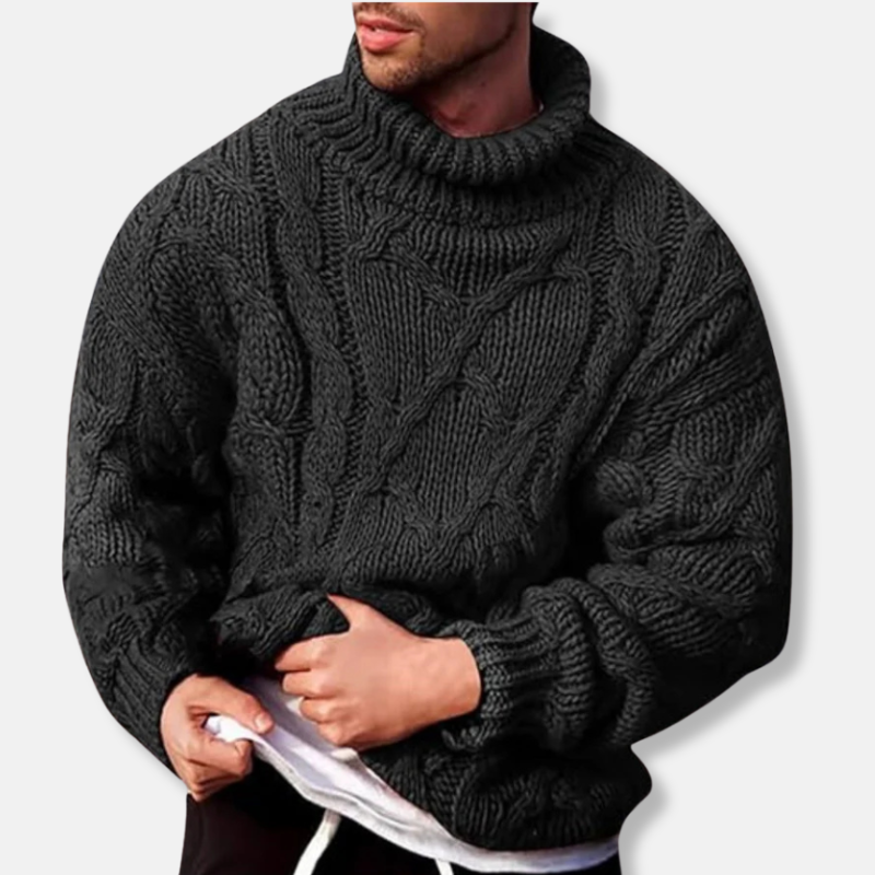Bequemer Rollkragen Pullover Wollmix Zopfmuster - IdealeKleiden