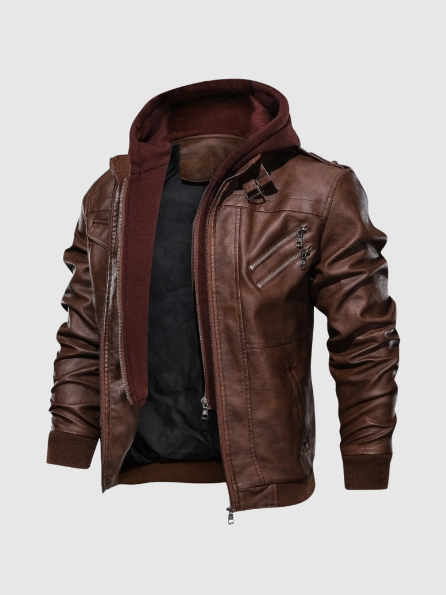 Herren Lederjacke Modern Schwarz Stylisch - IdealeKleiden