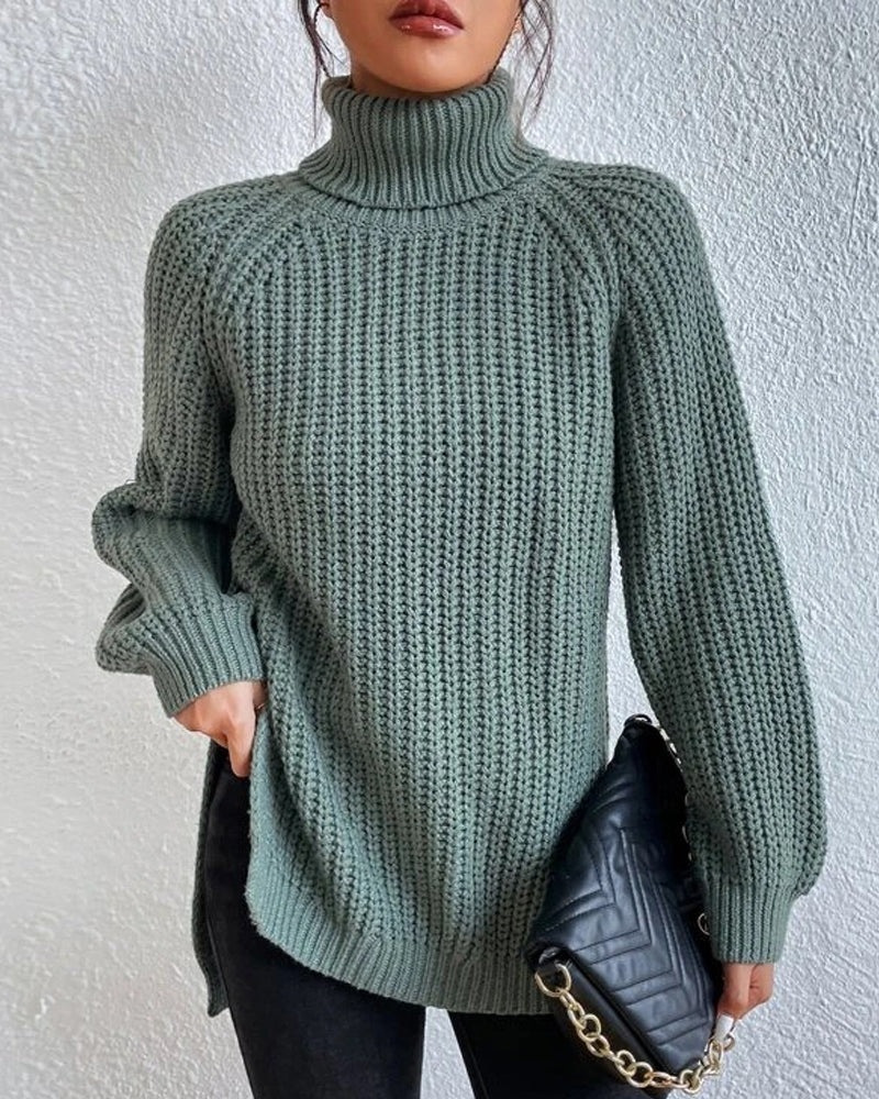 Pull tricoté à col roulé pour femme, automne, ample