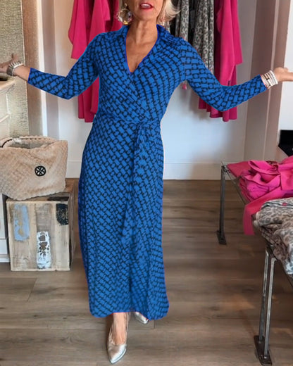 Robe longue élégante col en V pour femmes