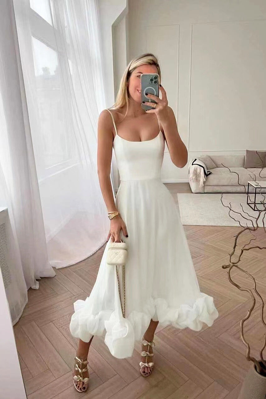 Robe de soirée élégante pour femme, invitée de mariage, design à volants