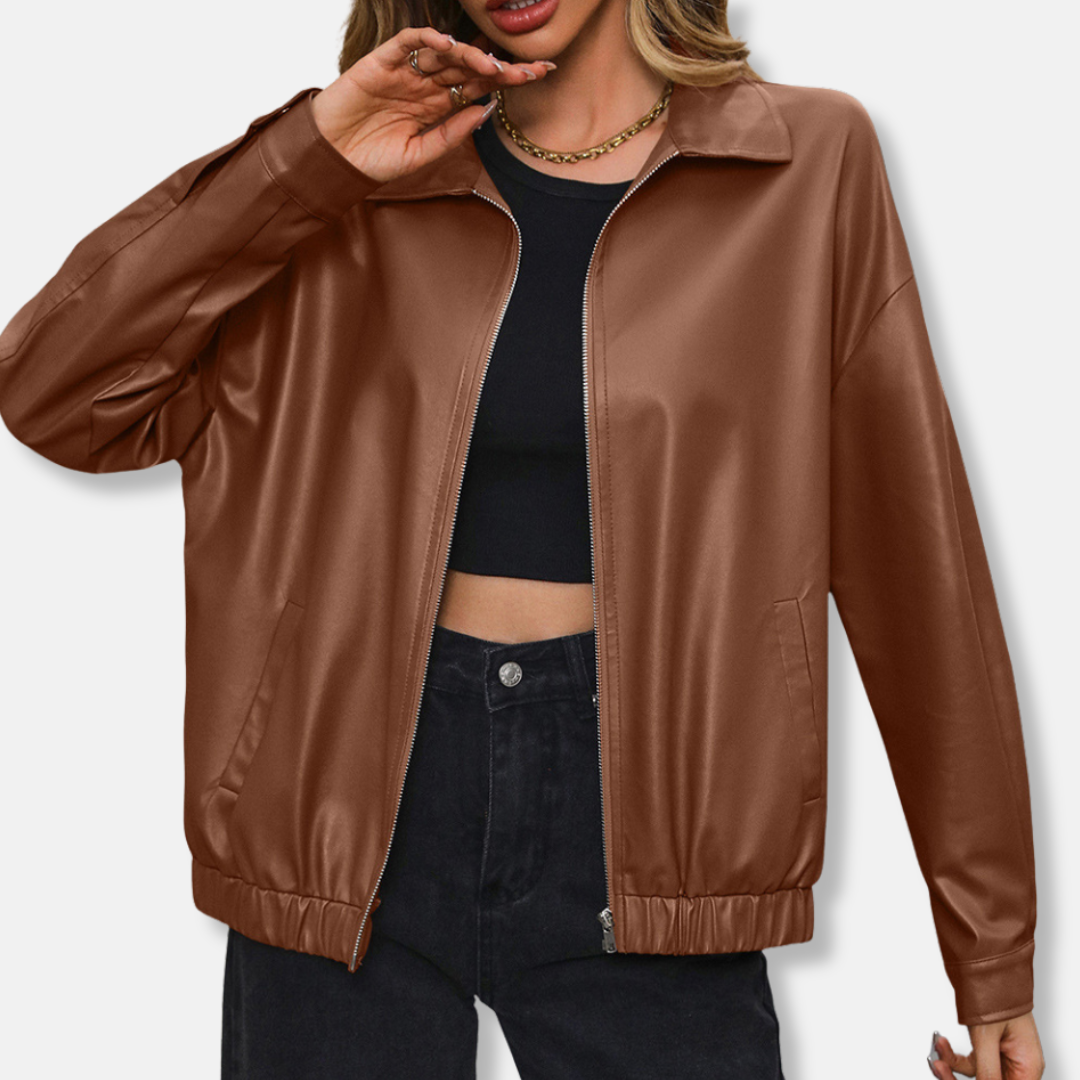 Blouson en cuir style motard court zippé
