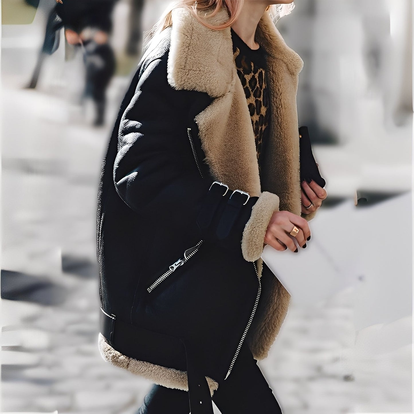 Veste chaude en laine pour femme style daim d'hiver