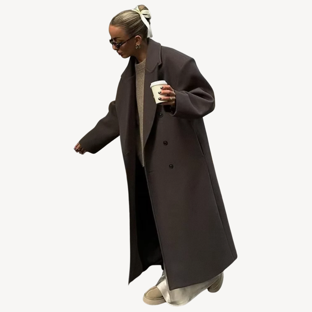 Manteau d'hiver long pour femme en mélange de laine, fermeture boutonnée