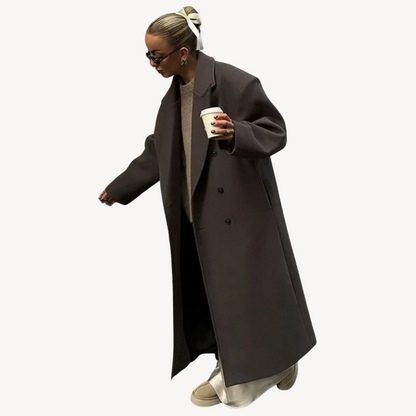 Manteau d'hiver long pour femme en mélange de laine, fermeture boutonnée