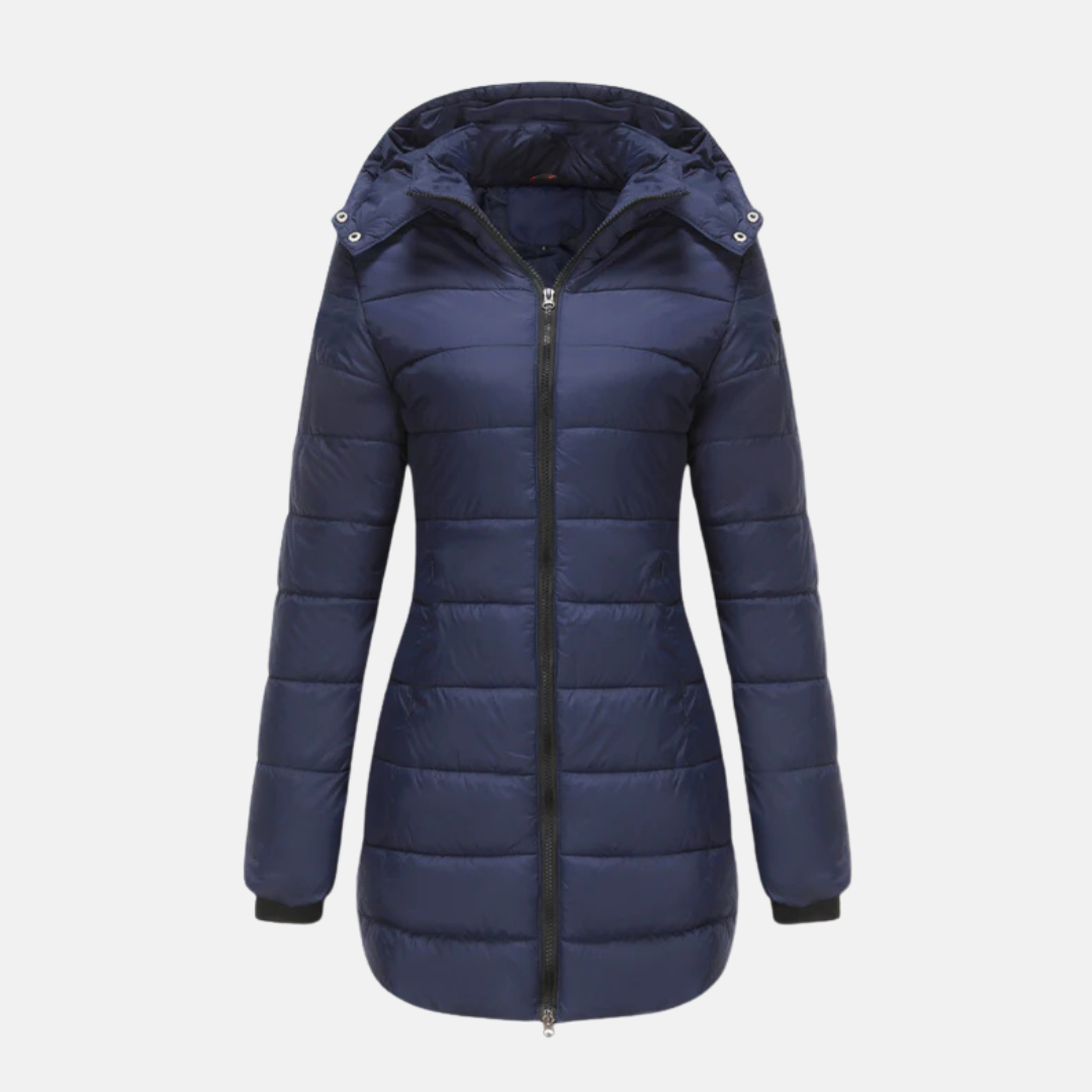 Long manteau pour femme avec capuche et fermeture éclair