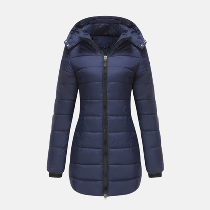 Long manteau pour femme avec capuche et fermeture éclair